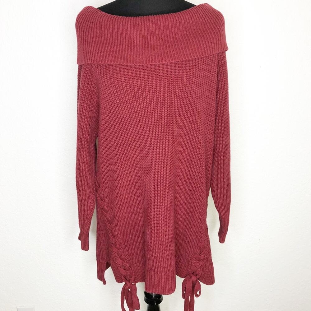 City Chic maroon red chunky knit lace tie front sweater size Large / 20